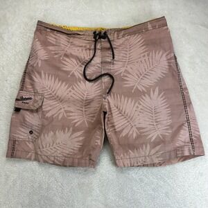 Tommy Bahama Relax Boardshorts Mens XL Pinkish-Brown Tropical Palm Leaf Print
